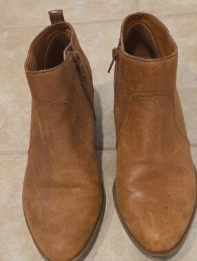 Lucky Brand Tan Leather Ankle Booties with Side Zipper Size 8.5